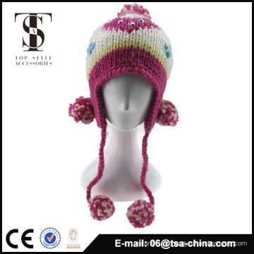 100% Acryl Jacquard gestrickt Beanie Hut mit großen Pom Pom